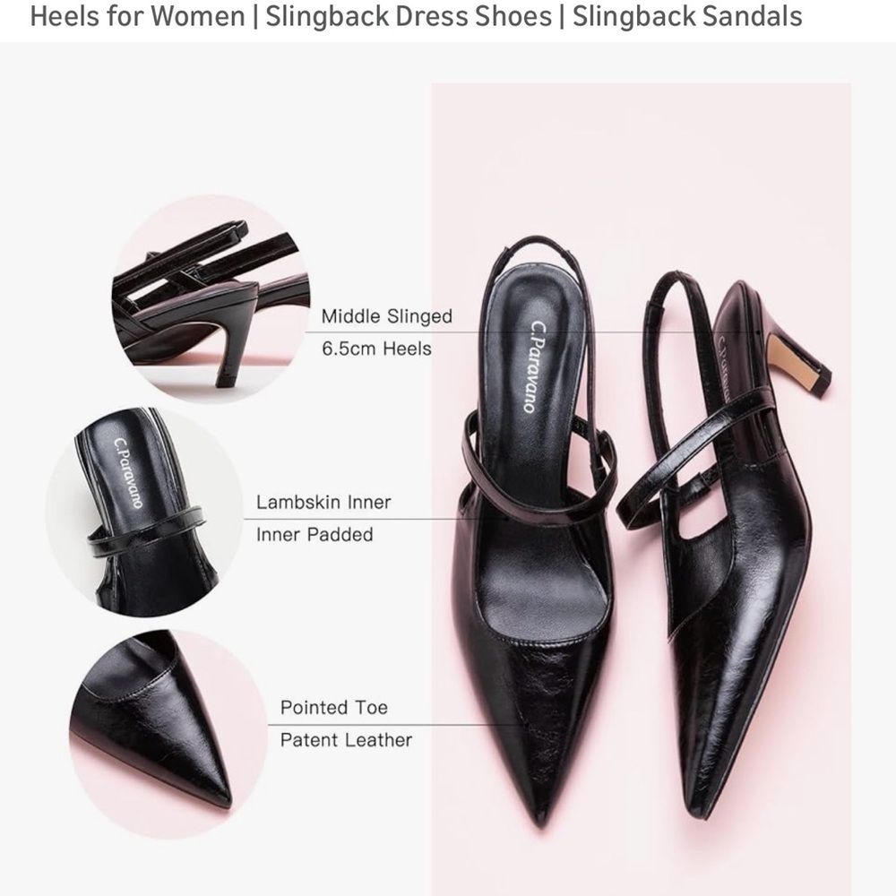 C.Paravano black  heel’s Slingback dress shoes size us11/EU 41.5 NWOT…